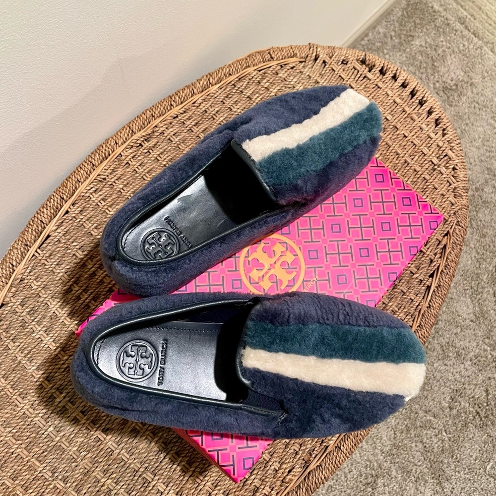 Tory Burch Bamford Colour-Block Shearling Plimsolls Slip On Sneakers (Size 9)